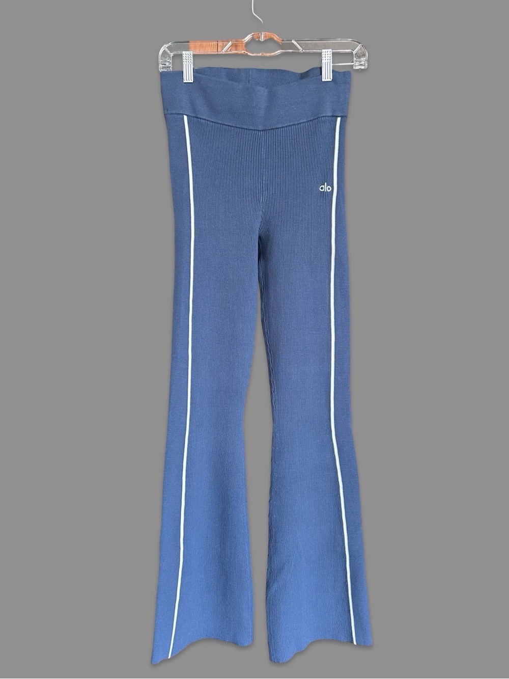 Alo Yoga Highline Ribbed Sweater Knit Flare Pants in Bluestone size Small - Picture 3 of 5